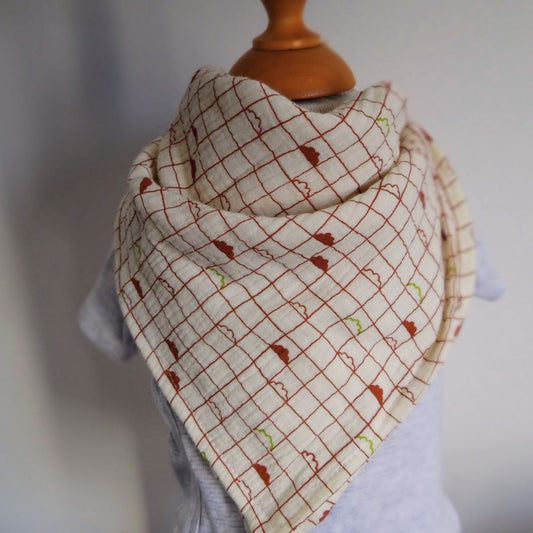 Foulard / Lange en gaze de coton - Quadrillé avec petits nuages
