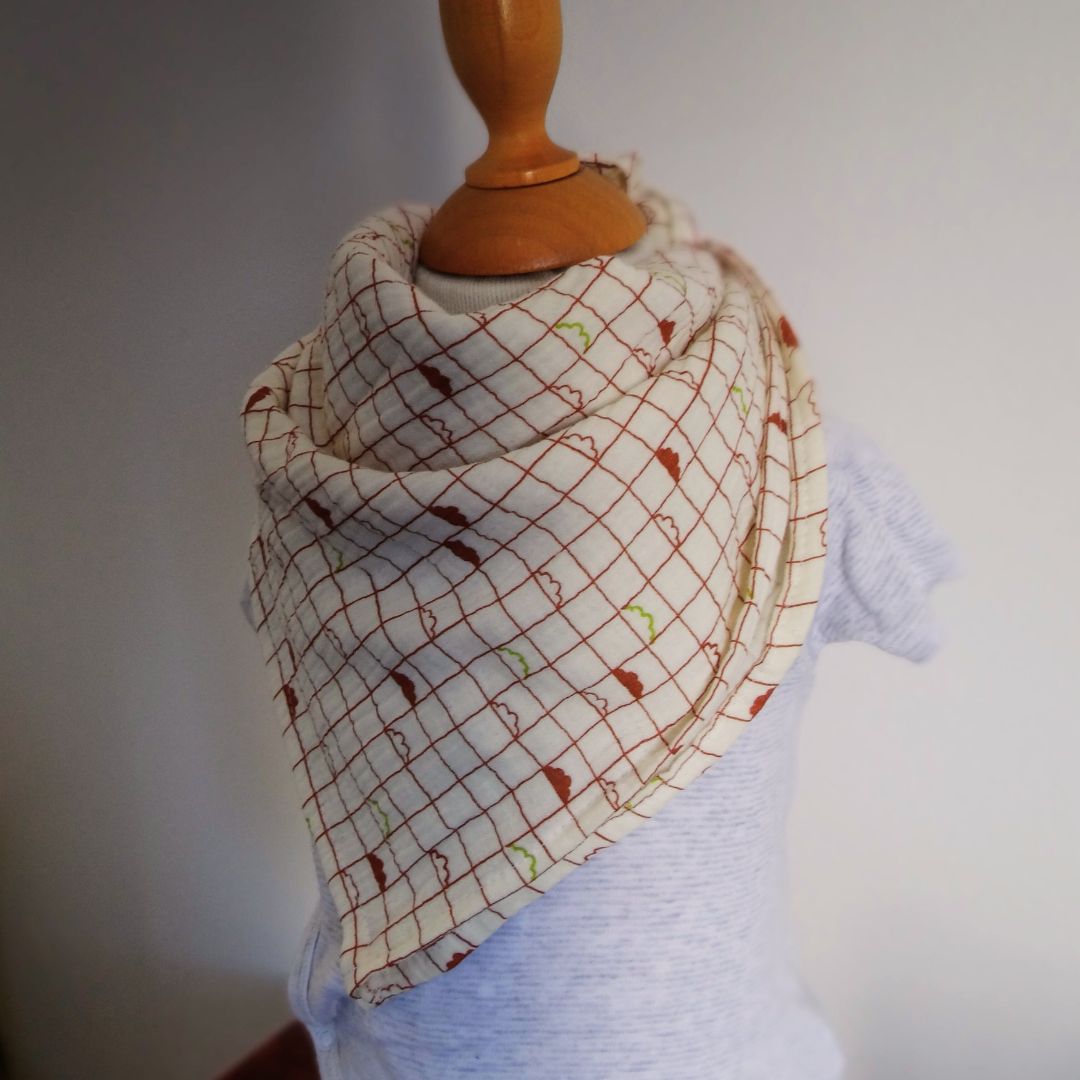 Foulard / Lange en gaze de coton - Quadrillé avec petits nuages