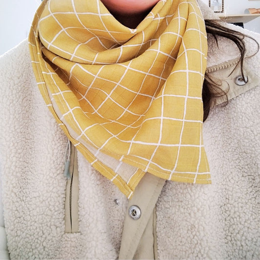 Foulard / Lange en gaze de coton - Carreaux jaunes