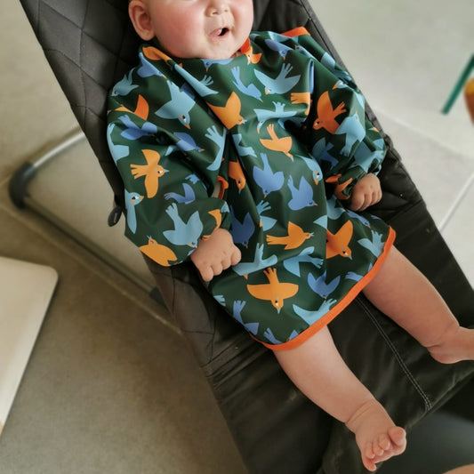 Bavoir tablier imperméable oiseaux pour bébés et enfants